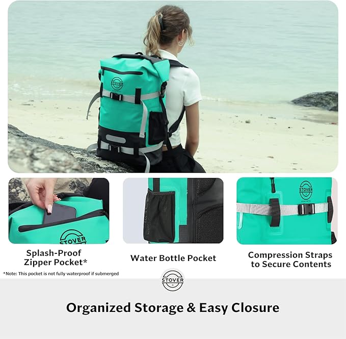 STOVER 5/10/25/30/40/55L Waterproof Backpack- Floating Dry Bag for Kayaking, Travel, Beach, Hiking, & Camping, Men/Women-StrideForce Fitness