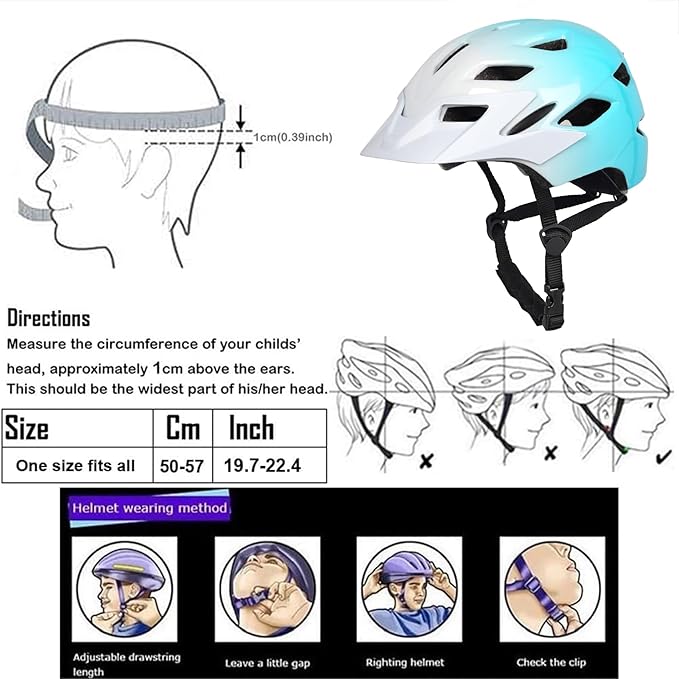 Kids Bike Helmet,Bavilk Kids Boys Girls Bike Helmets with LED Light Detachable Visor Children Youth Teen Multi-Sport for Skating Cycling Scooter Skateboard Adjustable & Lightweight 19.7"-22.4"-StrideForce Fitness