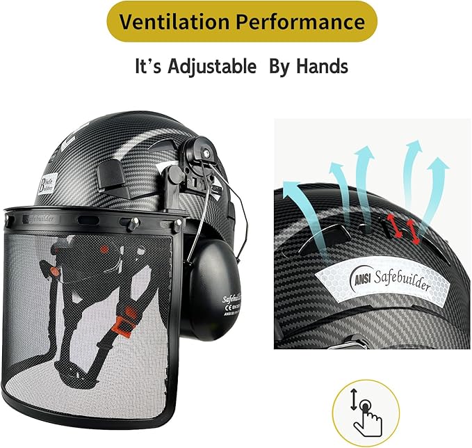 Forestry Safety Helmet with Build-in Visor Mesh Face Shield Ear Muffs 4 in 1 Chainsaw Safety Hard Hats-StrideForce Fitness