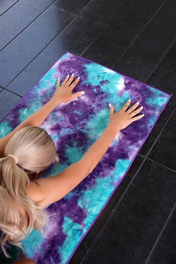 Eunzel 2 Pack Hot Yoga Towel with Grip Dot, Non Slip Yoga Mat Towe Sweat Absorbent Towel for Hot Yoga,Bikram, Pilates and Fitness 72" x 24", Purple & Pink/Green & Purple