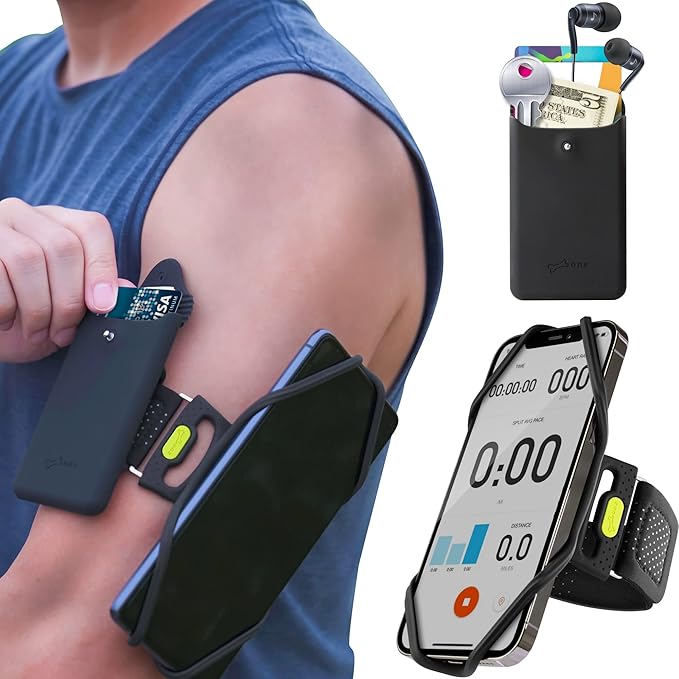 Bone Cell Phone Armbands+Sport Pocket, Run Tie 2+Pocket, L Arm Size, Fits Phone Size 4.7-7.2 Inches for iPhone 13 12 11 Pro Max XS XR X Samsung Galaxy-StrideForce Fitness