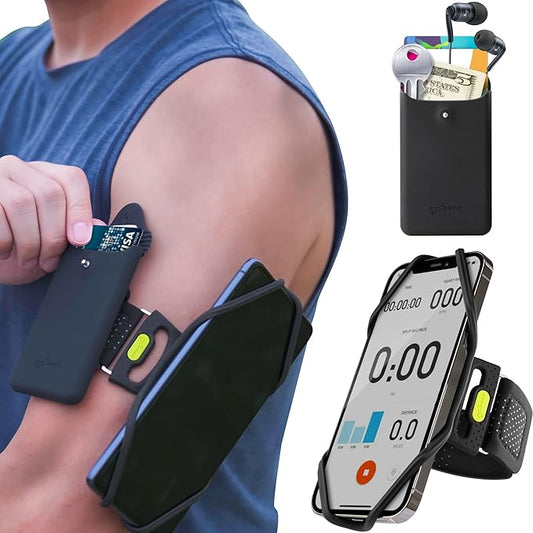 Bone Cell Phone Armbands+Sport Pocket, Run Tie 2+Pocket, L Arm Size, Fits Phone Size 4.7-7.2 Inches for iPhone 13 12 11 Pro Max XS XR X Samsung Galaxy-StrideForce Fitness