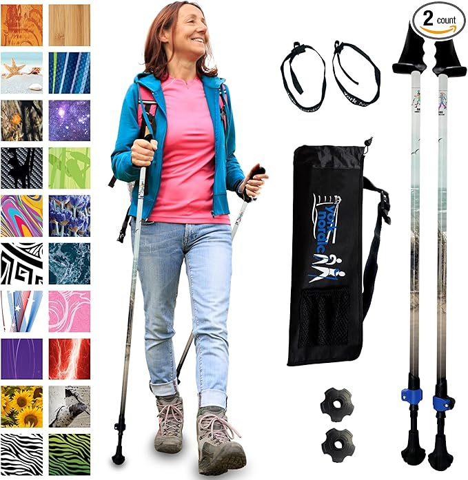 York Nordic Motivator Walking Poles for Balance and Rehab - Patented Stability Grips - Lightweight, Adjustable, and Collapsible - 2 Pieces Adjustable w/flip Locks - Heights 4'6" up to 6'2" - 230 lbs-StrideForce Fitness