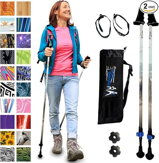 York Nordic Motivator Walking Poles for Balance and Rehab - Patented Stability Grips - Lightweight, Adjustable, and Collapsible - 2 Pieces Adjustable w/flip Locks - Heights 4'6" up to 6'2" - 230 lbs-StrideForce Fitness