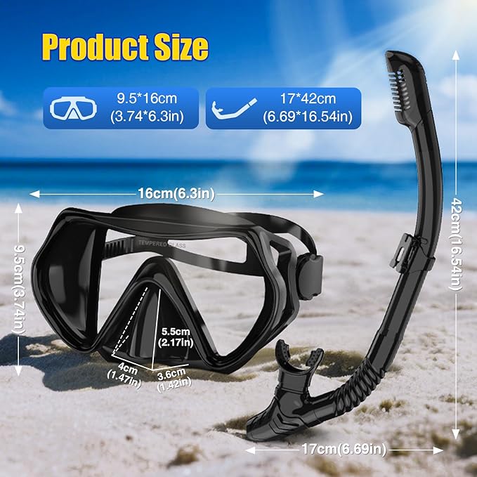 Snorkeling Gear, Dry Snorkel Set180° Panoramic Wide View,Anti-Fog Scuba Diving Mask, Professional Snorkeling Gear for Free Breathing, Swimming, Diving-StrideForce Fitness