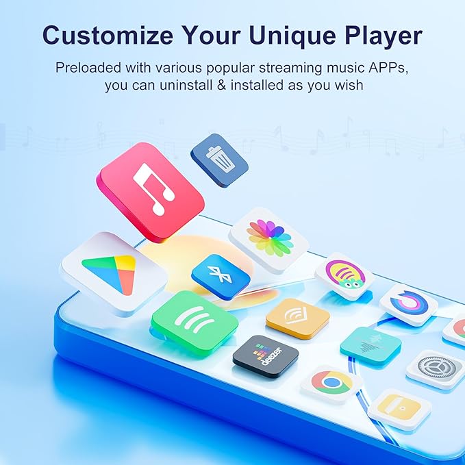 80GB MP3 Player with Bluetooth WiFi, 4" MP3 Players with Spotify, 2000mAh MP4 Player with Touch Screen, Android Music Player with Spotify Kids, Audible, Amazon Music, Play Store-StrideForce Fitness