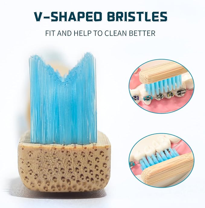 Y-Kelin Bamboo V-Shaped Orthodontic Toothbrush, 3pcs, Pink