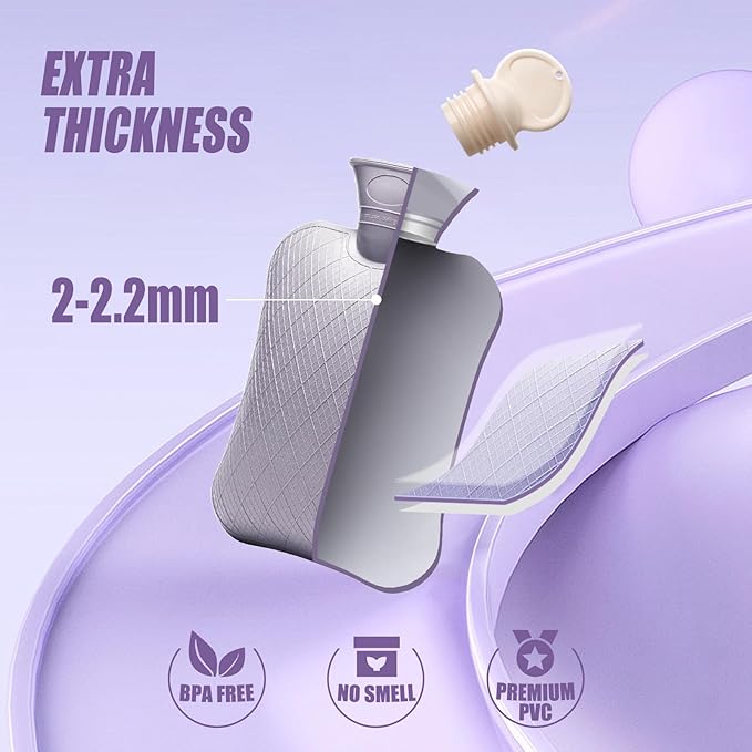 FORICOM Hot Water Bottles for Pain Relief,Muscles, Back, Neck, Shoulder,Feet,Tummy. Warm Water Bottle,Hot Water Bag for Back Pain, Heating Pad 2Liter, Non Toxic and Rubber, Hot and Cold Therapy-StrideForce Fitness