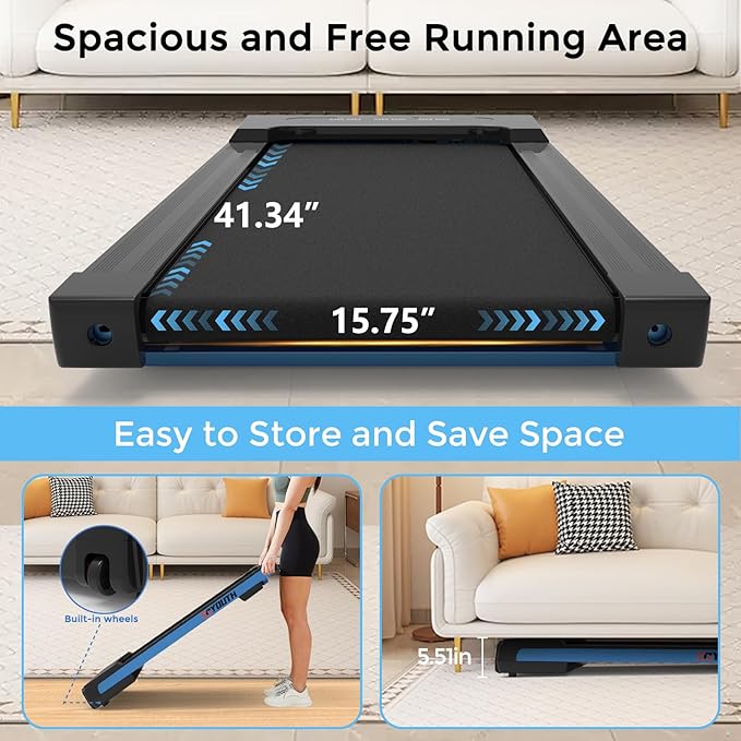 GOYOUTH Walking Pad Treadmill, Under Desk Treadmill for Home Office, Wide Belt Compact Treadmills 300 lbs Capacity, 2.25HP Shock-Absorbing Walking Jogging Running Machine Remote Included-StrideForce Fitness