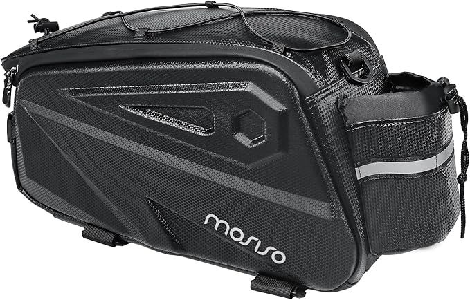 MOSISO Bike Rack Bag, Waterproof Bike Rear Rack Handbag Bicycle Trunk Bag, 14L EVA Mountain Bicycle Rear Seat Storage Saddle Pouch Cycling Luggage Pouch with Shoulder Strap, Black-StrideForce Fitness