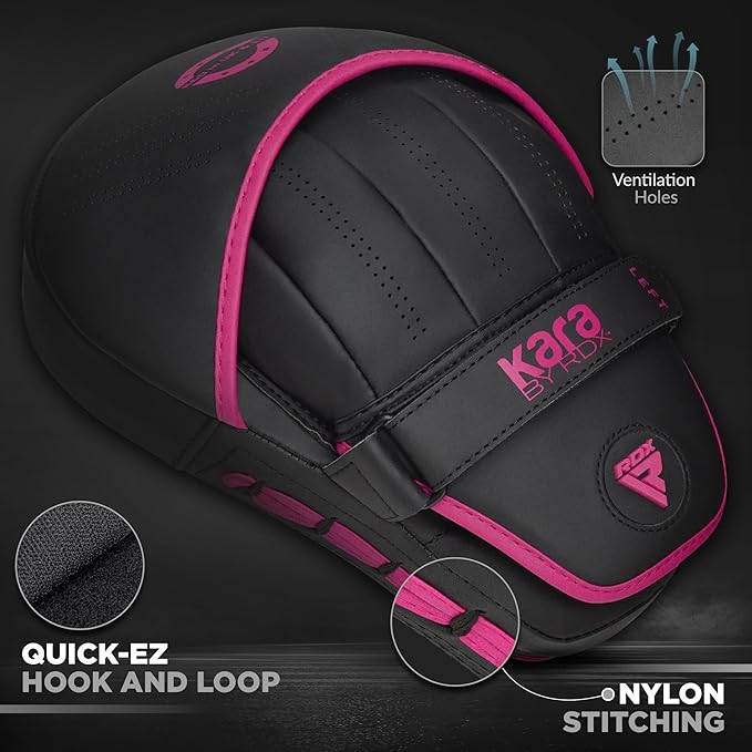 RDX Boxing Pads Curved Focus Mitts, Maya Hide Leather Kara Hook and jab Training Pads, Adjustable Strap Ventilated, MMA Muay Thai Kickboxing Coaching Martial Arts Punching Hand Target Strike Shield-StrideForce Fitness