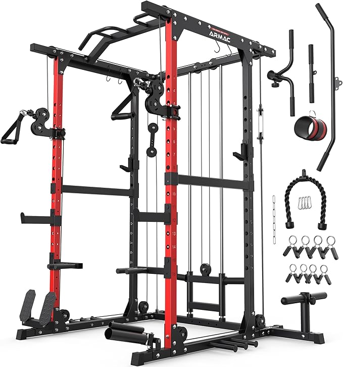 ARMAC Power Cage,1500lbs Multi-Function Power Rack with Adjustable Cable Crossover System and More Training Attachment, Weight Cage for Home Gym-StrideForce Fitness