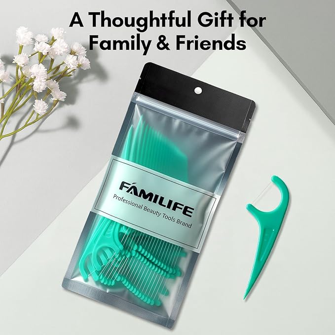 FAMILIFE Floss Picks 75 Count Mint Flavor, Dental Floss Picks for Adults & Kids, Strong Thread Flossers & Tooth Picks Flossers for Daily Oral Care Travel Floss Bag