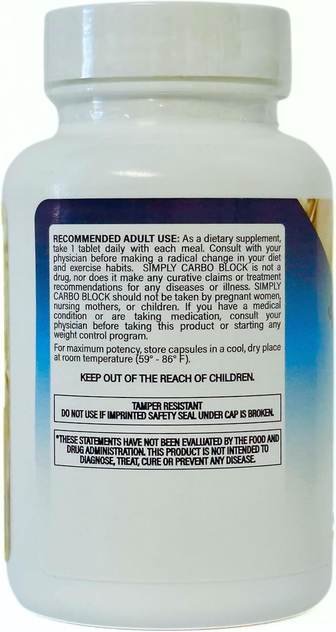 Simply Carbo Block| Blocks Carbohydrates and Sugars| Increase Metabolism| Promotes Weight Loss| 60 Count, Herbal Proprietary Blend - Gymnema Leaf, Chromium, Kidney Bean, Spirulina, Vitamin C-StrideForce Fitness