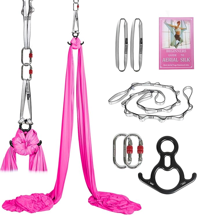 Aerial Silks Kit & Aerial Yoga Hammock - 11Yd Premium Fabric Hardware - Easy Setup for Flying Yoga, Aerial Swing & Fitness - Supports Up to 14ft Rigging-StrideForce Fitness