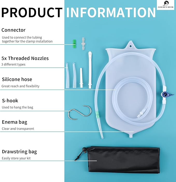 Silicone Enema Bag Kit - 2 Quart Capacity, 5 Multi-Size Reusable, Controlled Water Flow for Colon Detox Cleanse Enemas-StrideForce Fitness