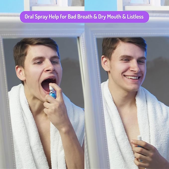 Oral Spray for Adults, Mouth Freshening Spray, Portable Peppermint Oral Freshener, Alcohol & Fluoride-Free Oral Care Mouth Spray, Travel, Dates, Office, Dry & Bad Breath,0.5fl.oz (Pink/Purple)