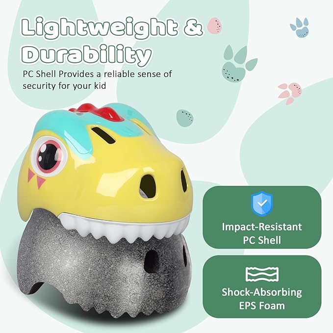 Dinosaur Bike Helmet for 1-3-5-8 Toddler Baby Kids, Lightweight Bicycle Helmet for Cycling Skateboard Roller Skate & Multi-Sports,2 Sizes for Boys and Girls-StrideForce Fitness
