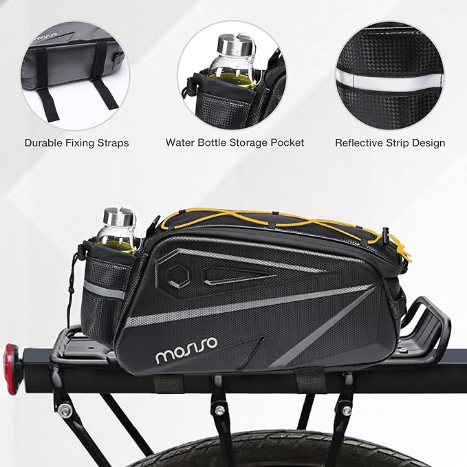 MOSISO Bike Rack Bag, Waterproof Bike Rear Rack Handbag Bicycle Trunk Bag, 14L EVA Mountain Bicycle Rear Seat Storage Saddle Pouch Cycling Luggage Pouch with Shoulder Strap, Yellow-StrideForce Fitness