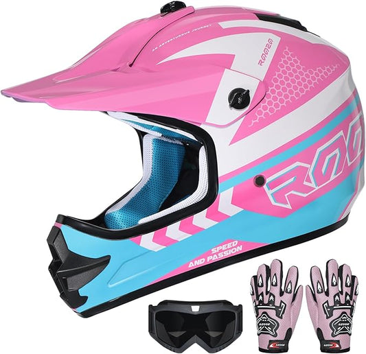 Youth Dirt Bike Helmet DOT Certified - Full Face Motorcycle Helmet for Off-Road, ATV, Street Riding, Includes Adjustable Goggles & Protective Gloves-StrideForce Fitness