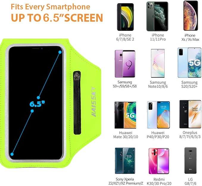 Running Armband with Earphone Bag Cell Phone Armband for iPhone 16 15 Pro 14 Plus 13 11 XR XS, Galaxy S24/S10 Water Resistant Sports Phone Holder Case & Zipper Slot Car Key Holder for 6.7 inch Phone-StrideForce Fitness