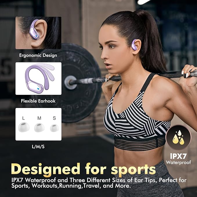 Wireless Earbuds, Sports Bluetooth Headphones, 80Hrs Playtime Ear Buds with LED Power Display, Noise Canceling Headset, IPX7 Waterproof Earphones for Workout/Running (Purple)-StrideForce Fitness