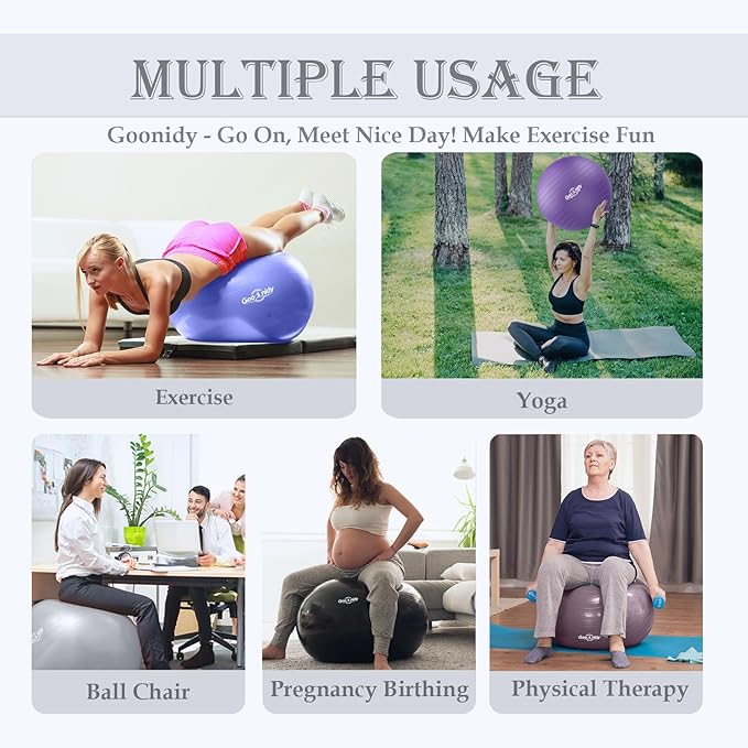 Soft Exercise ball, Anti-Burst Yoga Ball Chair Supports 2200lbs, Workout Equipment w/ Pump for Women Pregnancy, Medicine, Birthing, Physical Therapy, Stability, Excersing, Birth, Swiss, Fitness, Gym-StrideForce Fitness