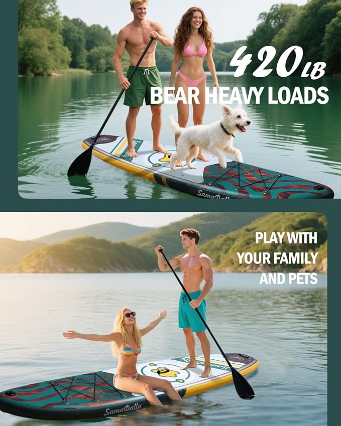 11'Stand Up Paddle Boards Surf Control with Premium SUP Board Accessories Backpack & Removable Fins, 34" Wide Inflatable Paddle Boards of All Skill Levels-StrideForce Fitness