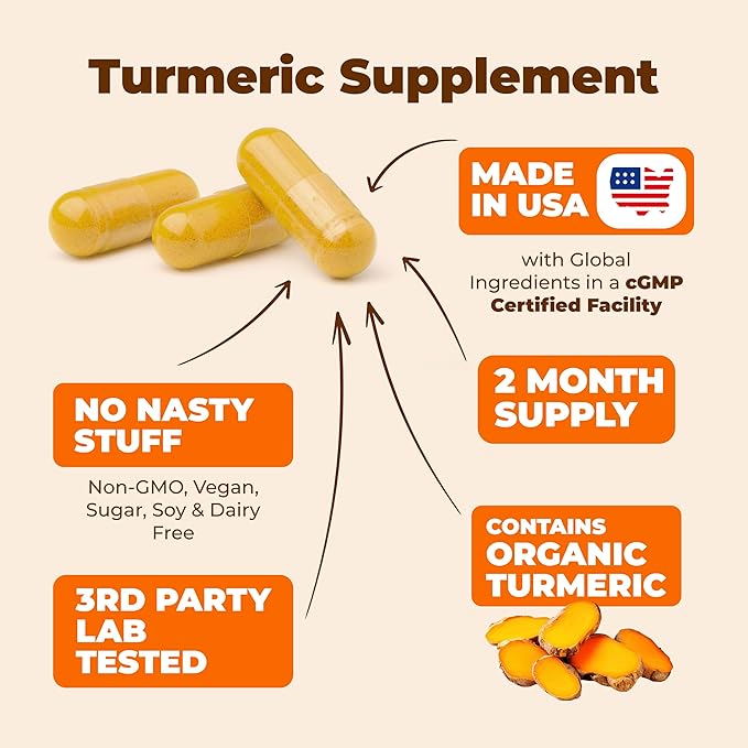 Turmeric Supplement - High Potency Turmeric Curcumin Supplement with 1200 mg Organic Tumeric and 95% Curcuminoids. Curcumin Supplements with Black Pepper for Immune & Joint Health. 60 Capsules 2 Pack-StrideForce Fitness