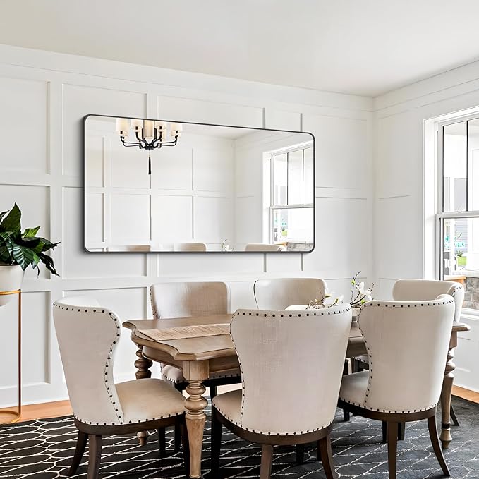 FORBATH Bathroom Mirror 30" x 55", Large Rectangular Wall Mirror with Black Aluminum Frame Rounded Corner, Wall Mounted Mirror for Bathroom Bedroom Entryway Living Room-StrideForce Fitness