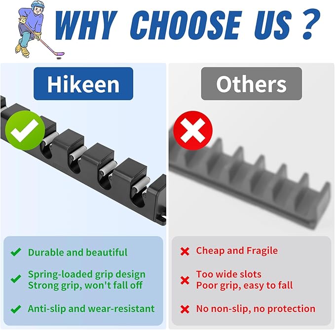 Hikeen Hockey Stick Wall Mount, Enhanced Stability Ice Hockey Stick Display Holder, Space-Saving Hockey Stick Organizer Holds up to 6 Sticks for Any Home Office Wall-StrideForce Fitness