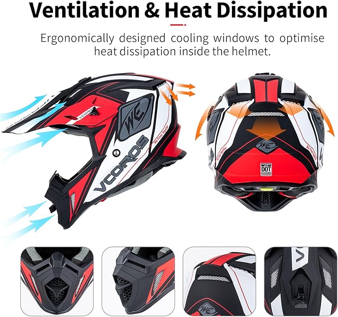VCOROS H637 Adult Motocross Helmets ATV Dirtbike BMX MX Offroad Adventure UTV Helmets DOT Approved-StrideForce Fitness