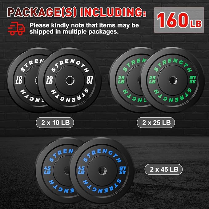 Olympic Rubber Bumper Weight Set - 2 Inch Barbell Plates for Home Gym Strength Training-StrideForce Fitness