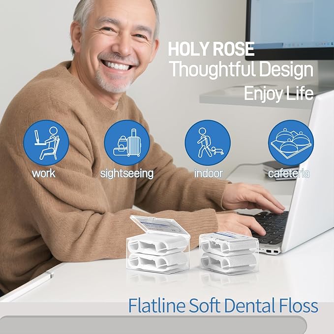 Holy Rose Dental Floss Case with 100 Floss Picks -2 Box 200 Count Flossers- Flat Line Design - Portable and Hygienic Oral Care Dispenser Set for Teeth and Gums - Dental Cleaning Tool.