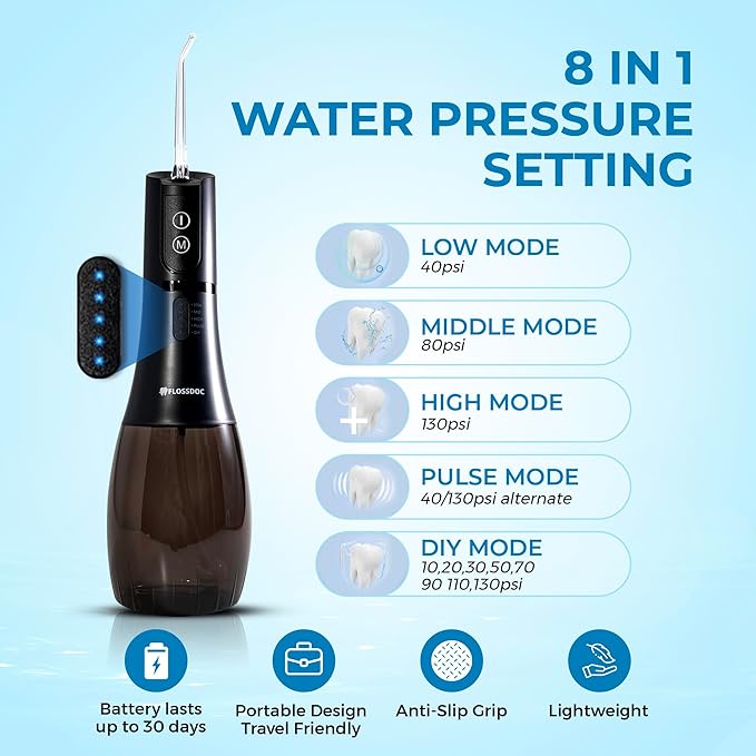 Water Flosser for Braces & Tonsil Stone Remover, 400ml Tank, IPX8 Waterproof, Dental Floss with 6 Tips Including Tongue Scraper, Cordless Water Flossers for Teeth, Bad Breath Treatment for Adults