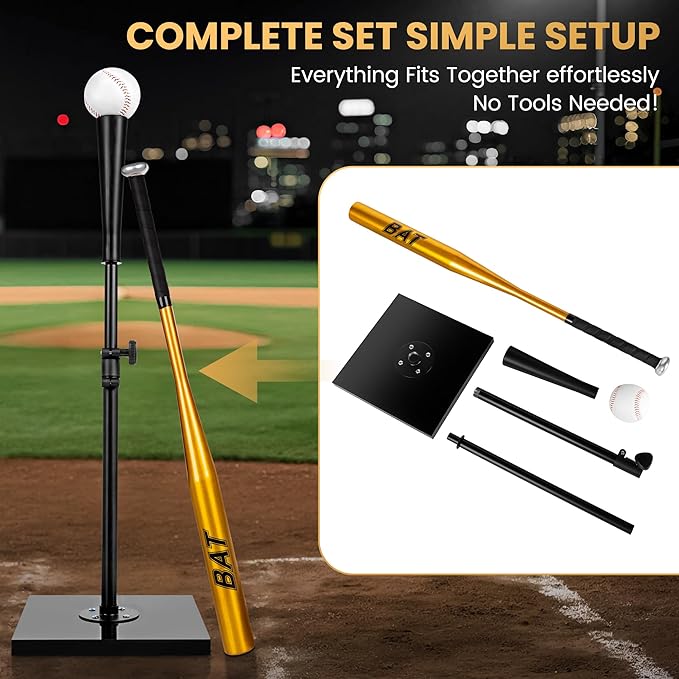 Baseball Batting Tee Set with Light Weight Aluminum Bat and Baseball - Hitting Tee - Baseball Tee - Batting Tees for Baseball - Hitting Tee for Baseball - Baseball Hitting Tee - Baseball Tee Set-StrideForce Fitness