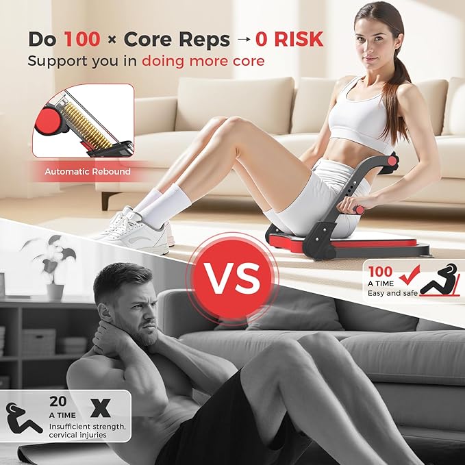 Ab Machine,Sit Up Exercise Equipment& Core Machine, Workout Equipment,Adjustable Ab Trainer with 3 Resistance Levels and Removable Auxiliary Handle,Home Gym Fitness Equipment for All Ages-StrideForce Fitness