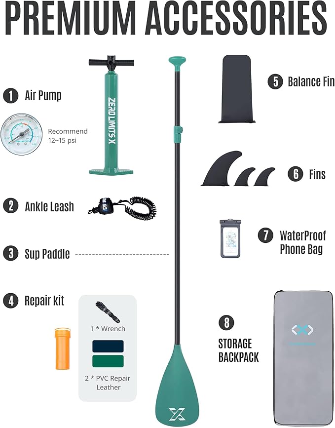 ZLX Inflatable Stand Up Paddle Board, 10'6" SUP Non-Slip Stable Deck Pad, Unique Center Fin, Premium Accessories, Portable Paddleboard for Adults, Beginners, All Skill Levels-StrideForce Fitness