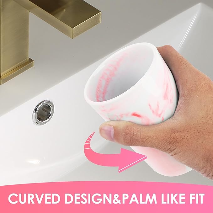 Ceramic Toothbrush Holder & Toothbrush Cup with Diatomite Tray for Bathroom, Bathroom Tumbler Cups Reusable Toothbrush Mouthwash Cup, Shower Counter Storage Organizer (Pink)
