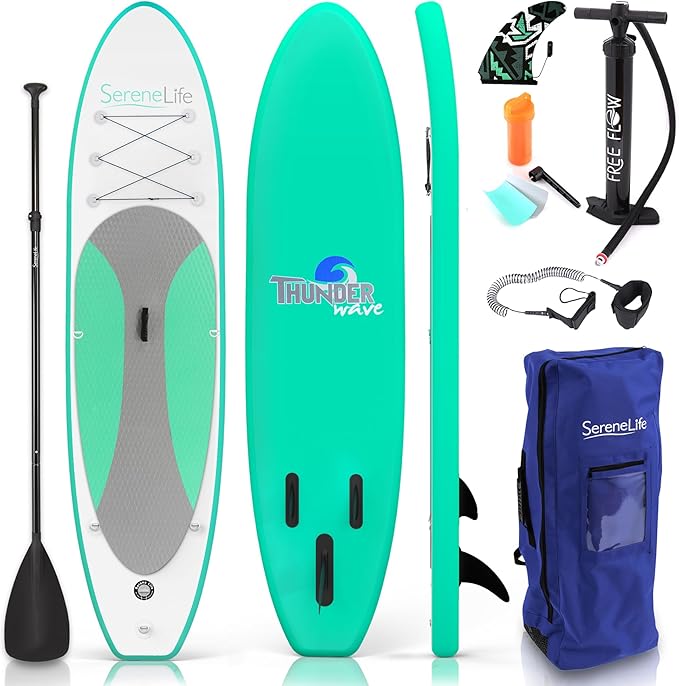 SereneLife Inflatable Stand Up Paddle Board with Premium SUP Accessories – Wide Stable Design with Non-Slip EVA Deck Pad for Adults and Youth of All Skill Levels-StrideForce Fitness