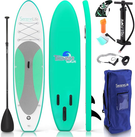 SereneLife Inflatable Stand Up Paddle Board with Premium SUP Accessories – Wide Stable Design with Non-Slip EVA Deck Pad for Adults and Youth of All Skill Levels-StrideForce Fitness