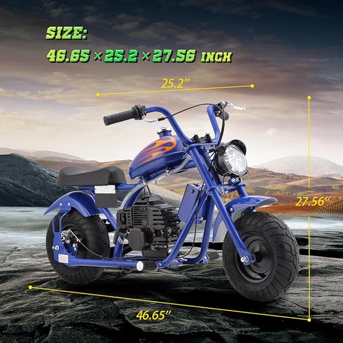 Gas Mini Chopper Bike, DB004 Model 49.4 CC 2-Stroke Dirt Bike with Big Headlight, Premium Tire, Metal Frame, Disc Brakes, Max Load 165Lbs, Up to 20Mph, EPA Approved-StrideForce Fitness