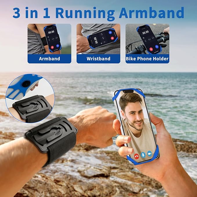 3in1 Phone Holder for Running,Arm Band/Wrist Holder/Bike Mount,Phone Armbands 360° Rotation & Detachable Fit All 4.5-7" Cellphone for iPhone 16/15/Pro/ProMax/14/13/12/mini/Pro Max/XS/XR-StrideForce Fitness