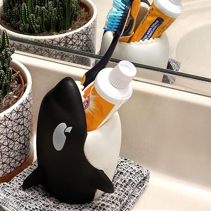 Kids Toothbrush Holder Toothbrush Organizer – Durable Silicone Animal Tooth Brush Holder – Easy to Clean Toothbrush and Toothpaste Holder – Toothbrush Holders for Bathrooms by Lily’s Home (Whale)