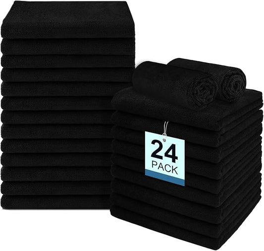 24 Pack Salon Towels - Highly Absorbent and Quick Drying Hand Towels, Premium Wash Cloths for Bathroom, Gym, Shower, Hotel, and Spa - 16x27 inch (Black)-StrideForce Fitness