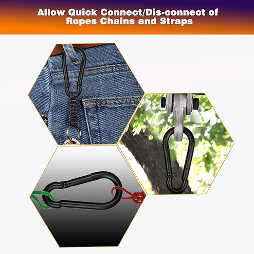 100PCS Black Carabiner Clip, M5 2Inch Spring Snap Hook Quick Link Small Carabiner Clips, 3/16'' Spring Carabiner Link Buckle for Fishing Camping Hammock Dog Leashes-220LBS Holding Capacity-StrideForce Fitness