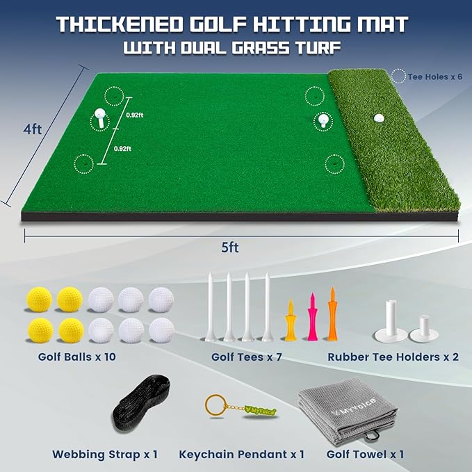 Upgrade Multi-Function Golf Hitting Mat – MyVoice 5x4ft Thickened Mat with Interchangeable Turf, Durable Non-Slip Base for Indoor & Outdoor Practice, Ideal for Golfers of All Levels-StrideForce Fitness