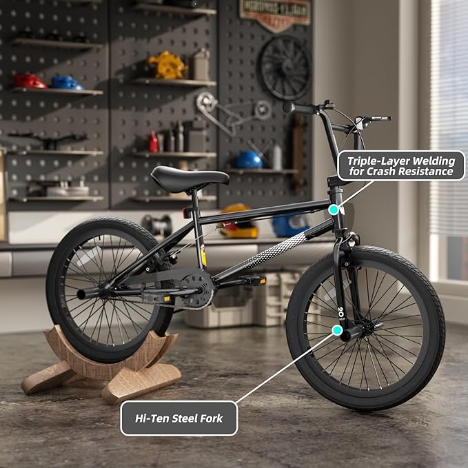 67i Boys BMX Bike 18/20 Inch Ages 8-12 Kids Bicycle with Front Rear U Brake Adjustable Seat Iron Fork 2.09" Wide Tires-StrideForce Fitness