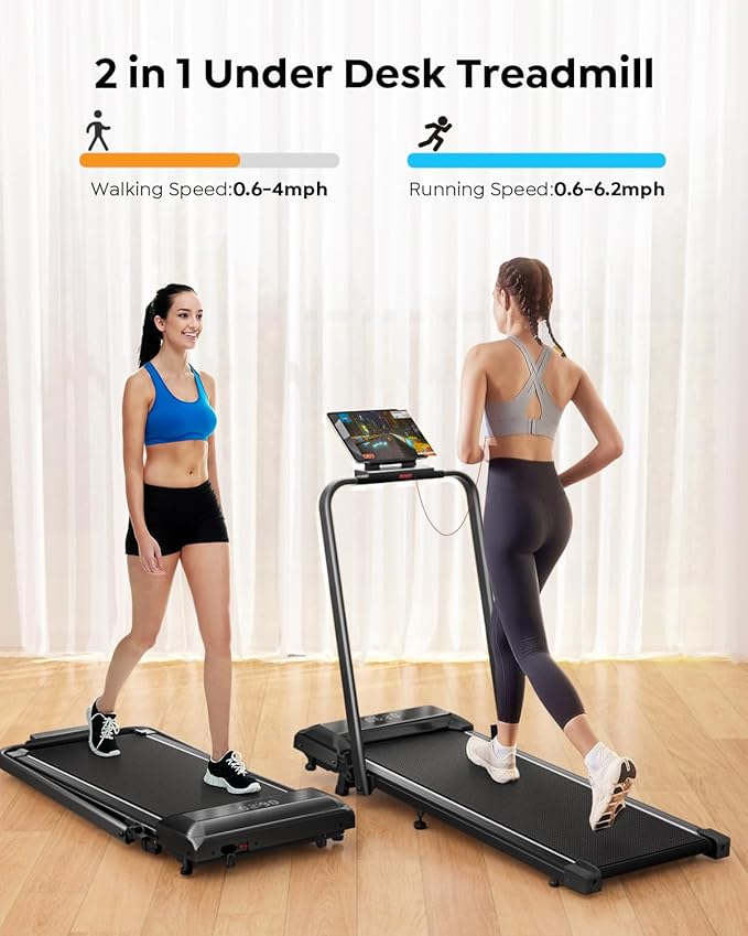 Walking Pad Treadmill with Incline, 2 in 1 Foldable Treadmills for Home Small Office, 300lbs Portable Compact Under Desk Treadmill with App, Remote Control and LED Display-StrideForce Fitness
