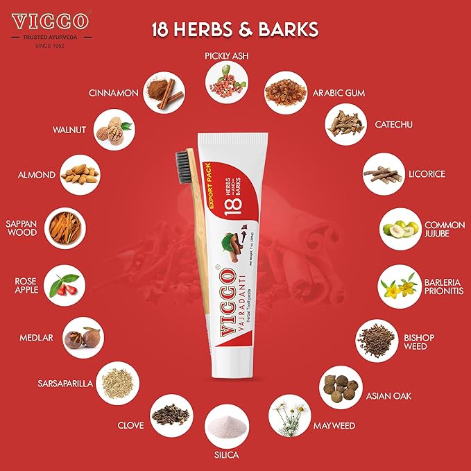 Vicco Vajradanti Ayurvedic Herbal Toothpaste by Vicco – 70 Year Legacy of Ayurveda, with 18 Ayurvedic Herbs & Barks, 100% Natural, Vegan, Fluoride-Free & Cruelty-Free – 7 oz (3 Pack)